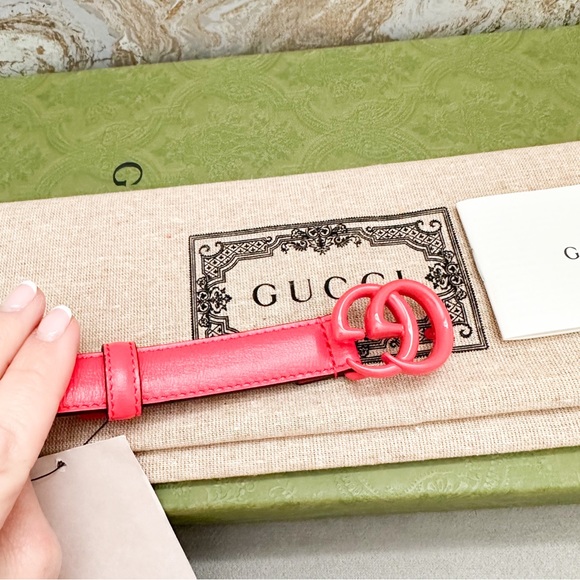 New! Gucci Azalea Double G Calfskin Enamel Monochrome 20mm Belt - Picture 3 of 9